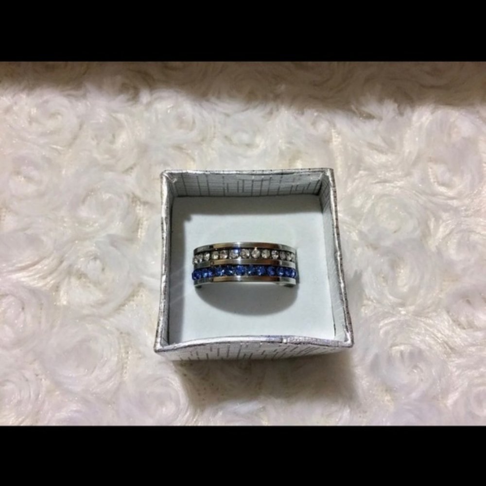 Blue White Sapphire Crystal Stainless Band - Picture 2 of 4